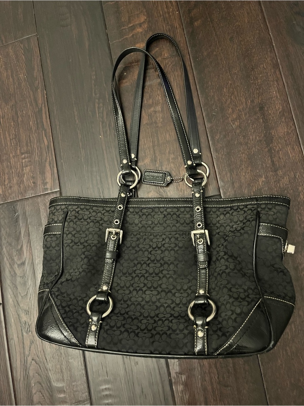 COACH Signature Gallery Tote Bag Black Jacquard F12346